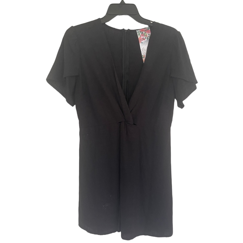 Black Mini V-Neck Myrtis Gray Linen Cotton Lightweight Short Sleeve Dress